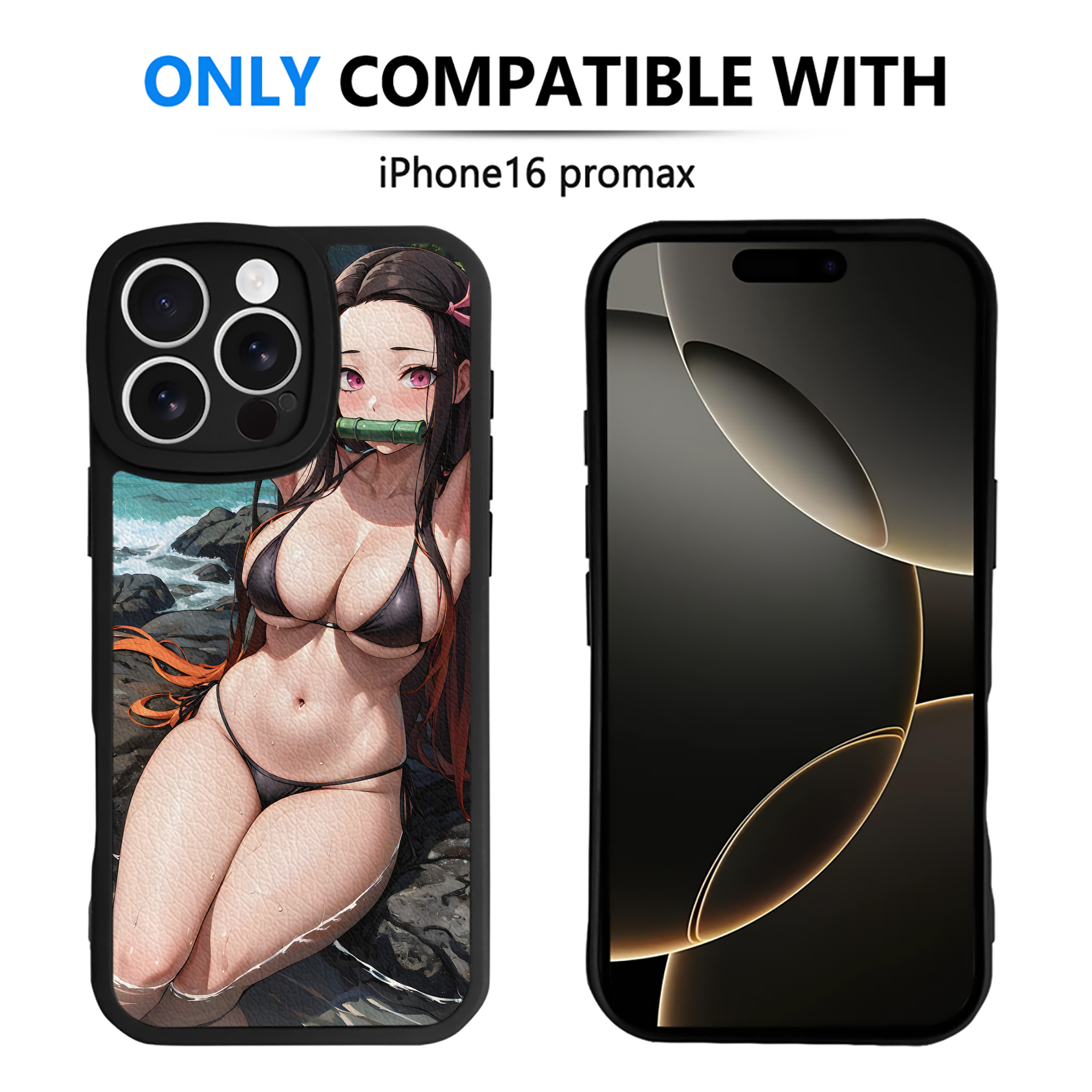 （画像用） 鬼滅の刃（きめつのやいば）竈門 禰󠄀豆子／かまど ねずこ Kamado Nezuko 【iPhone 16シリーズ対応】シリコンスマホケース（レザー調） 材質：シリコン